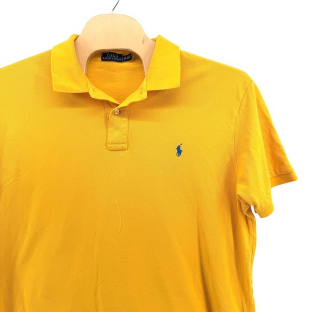 Polo Ralph Lauren Polo Shirt Mens 2XB Pre-Owned Yellow Short‎ Sleeve Blue Pony